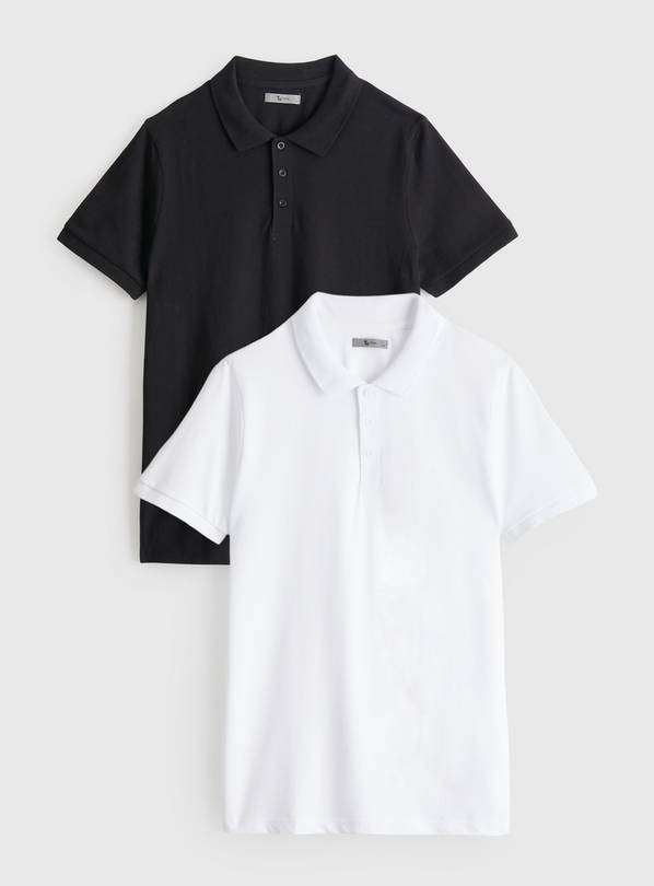 Black & White Pique Polo Shirt 2 Pack S